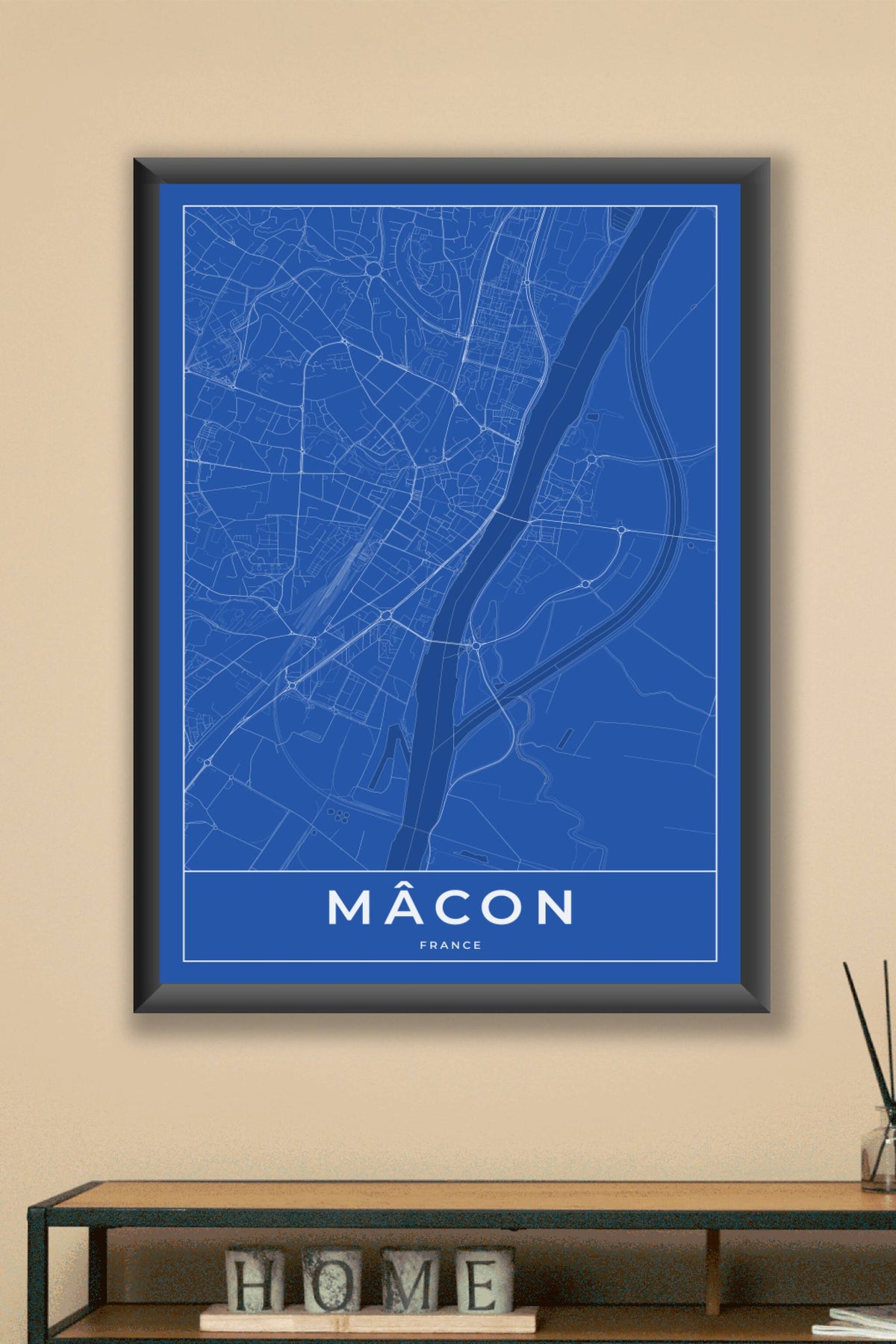 Carte de Mâcon bleue - Affiche personnalisée