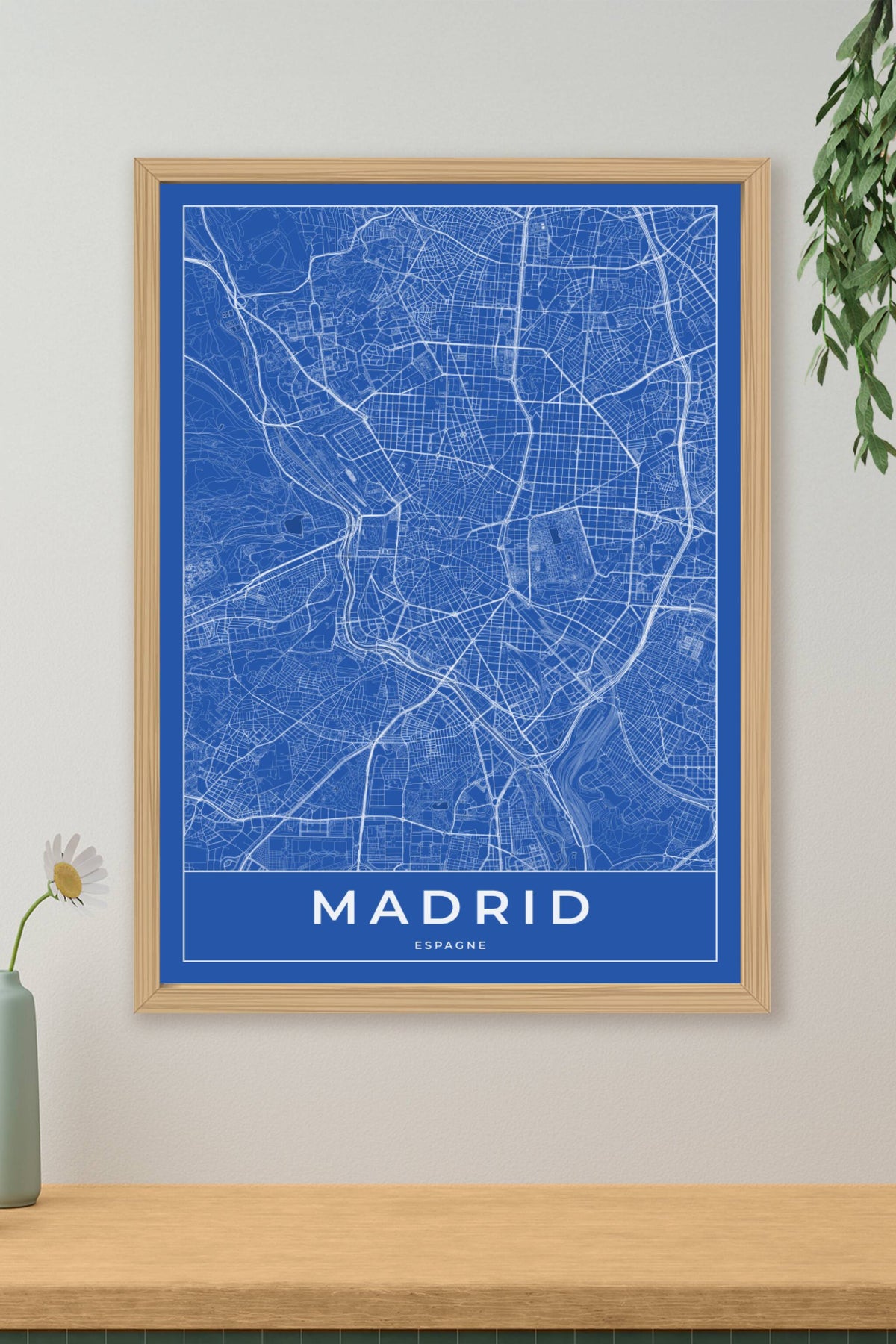 Carte de Madrid bleue - Affiche personnalisée