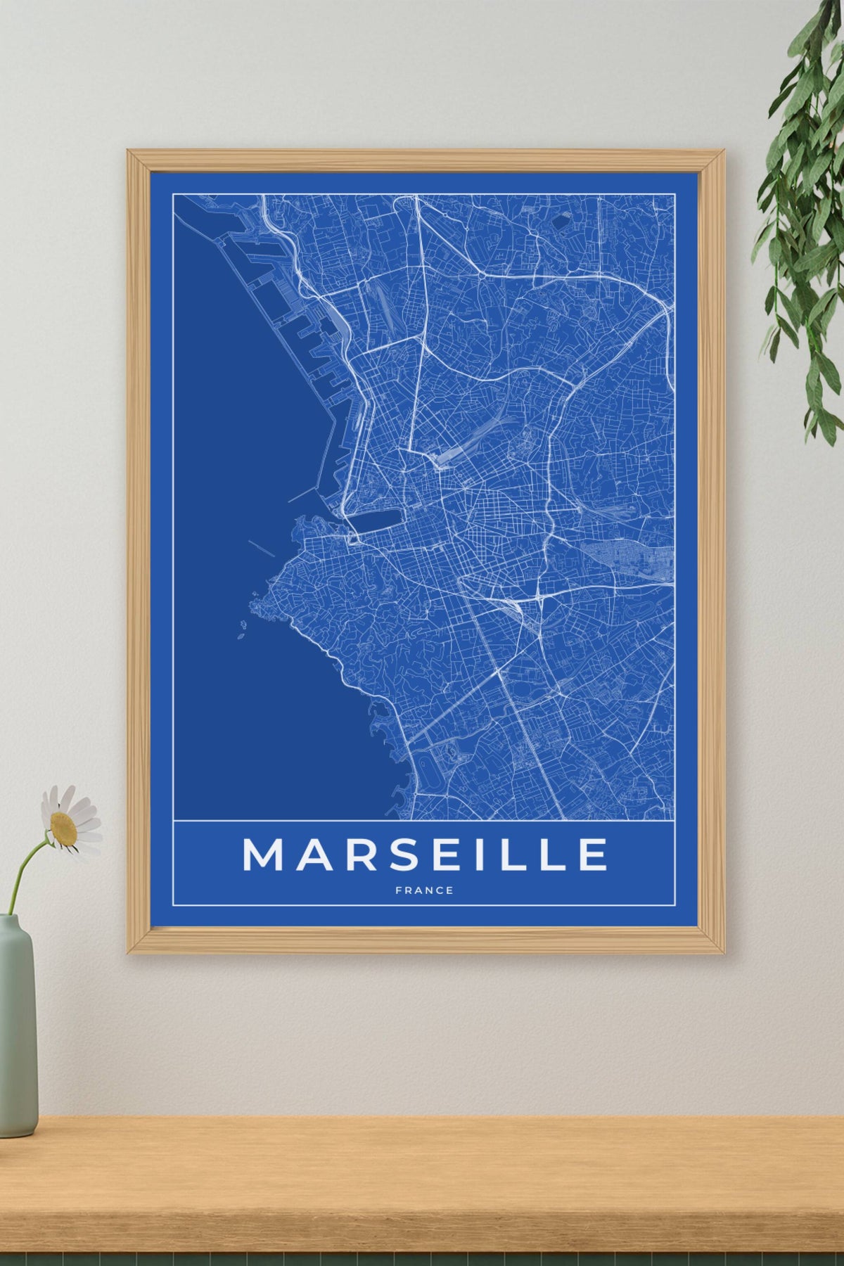 Carte de Marseille bleue - Affiche personnalisée