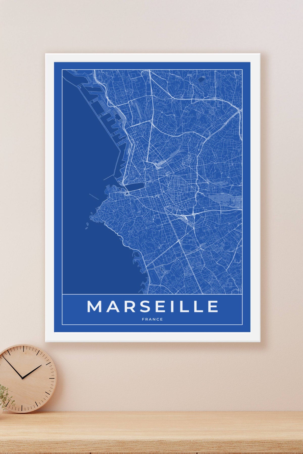 Carte de Marseille bleue - Affiche personnalisée