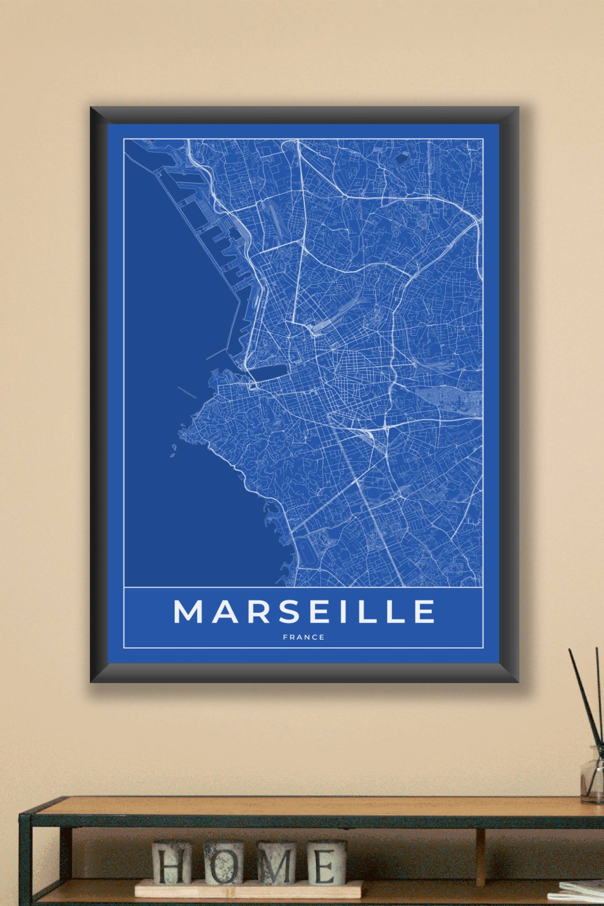 Carte de Marseille bleue - Affiche personnalisée