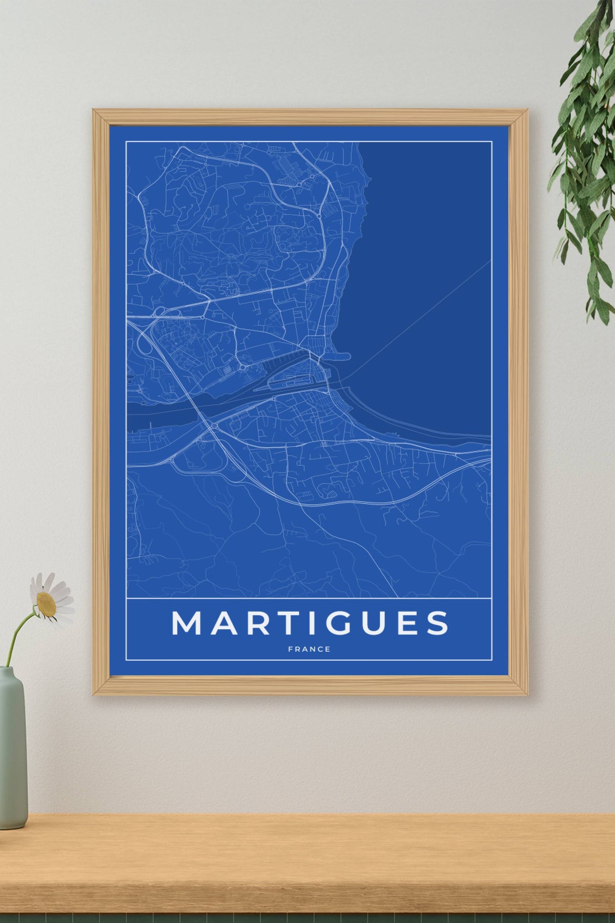 Carte de Martigues bleue - Affiche personnalisée