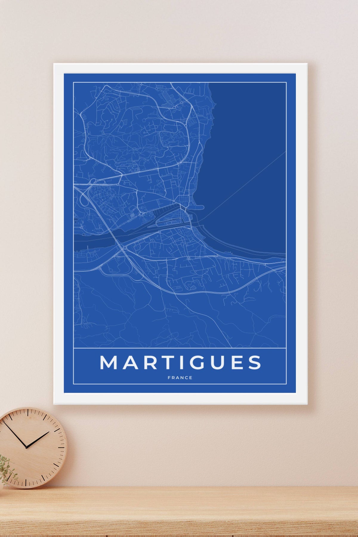 Carte de Martigues bleue - Affiche personnalisée