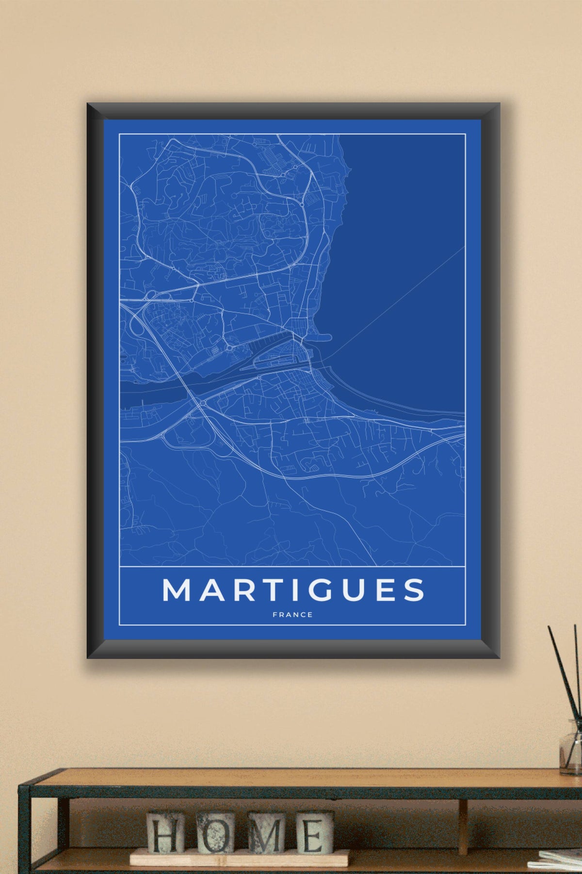 Carte de Martigues bleue - Affiche personnalisée