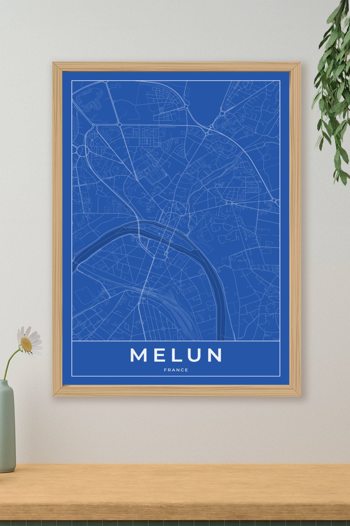 Carte de Melun bleue - Affiche personnalisée