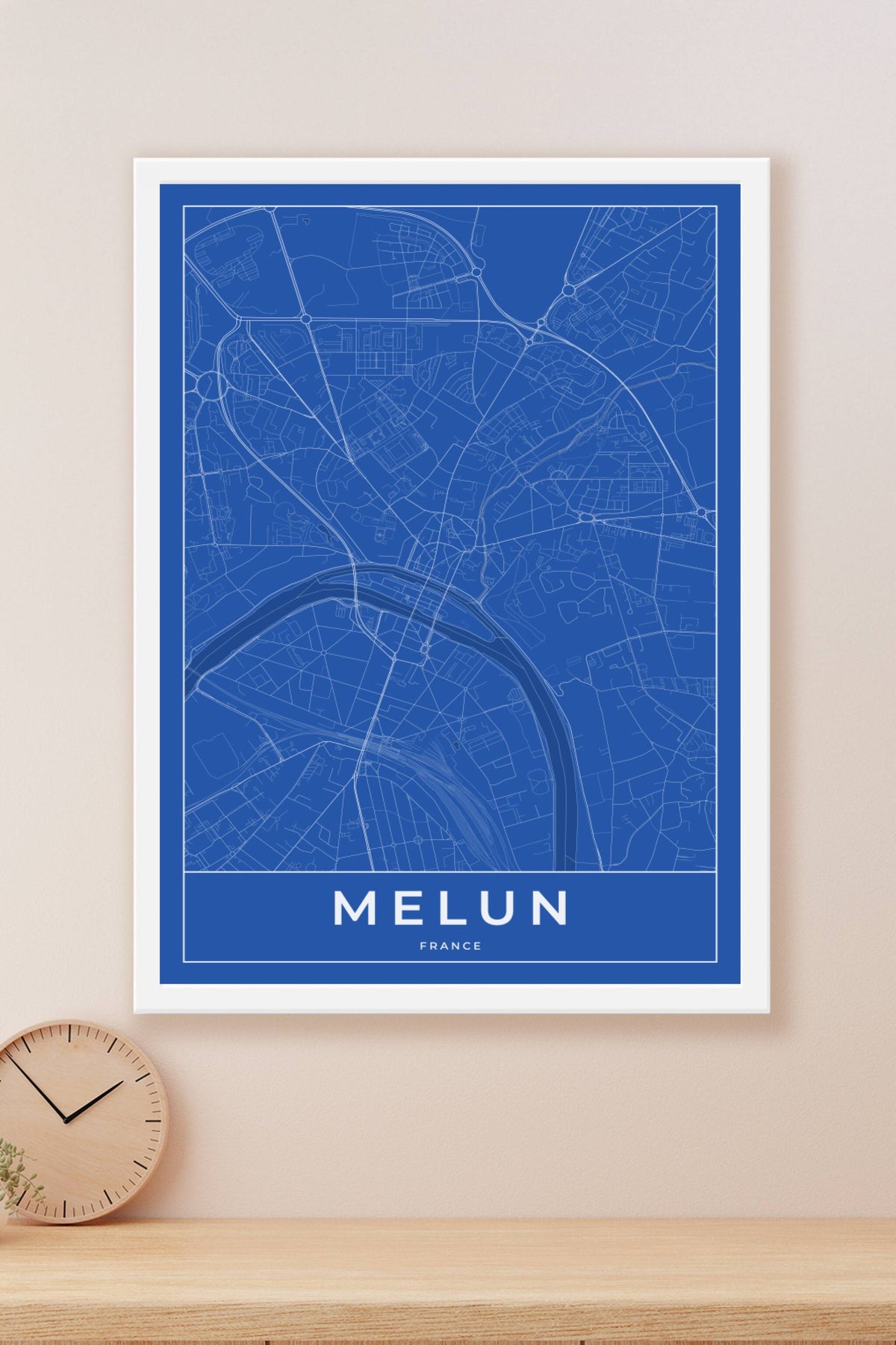 Carte de Melun bleue - Affiche personnalisée
