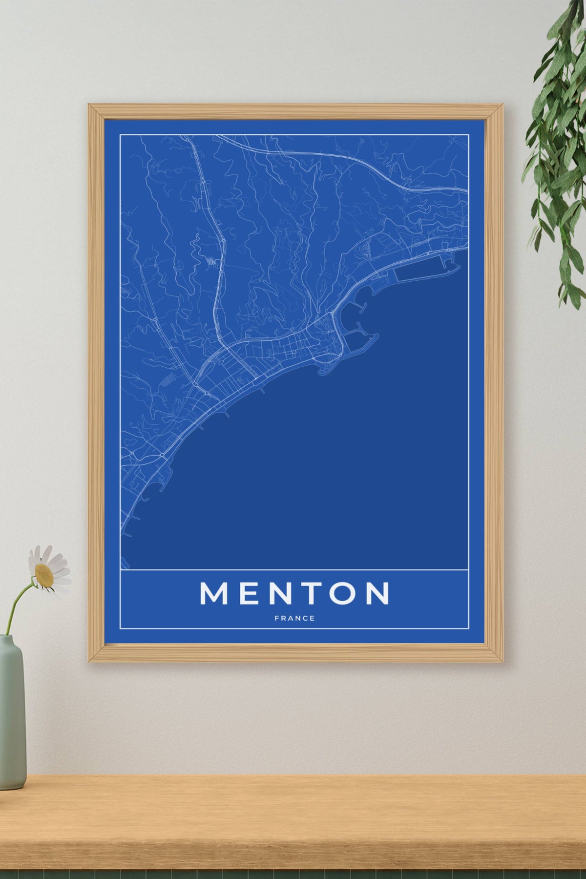 Carte de Menton bleue - Affiche personnalisée
