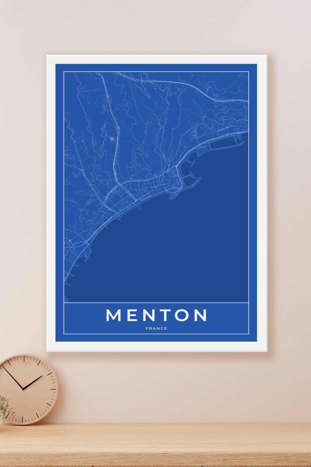 Carte de Menton bleue - Affiche personnalisée