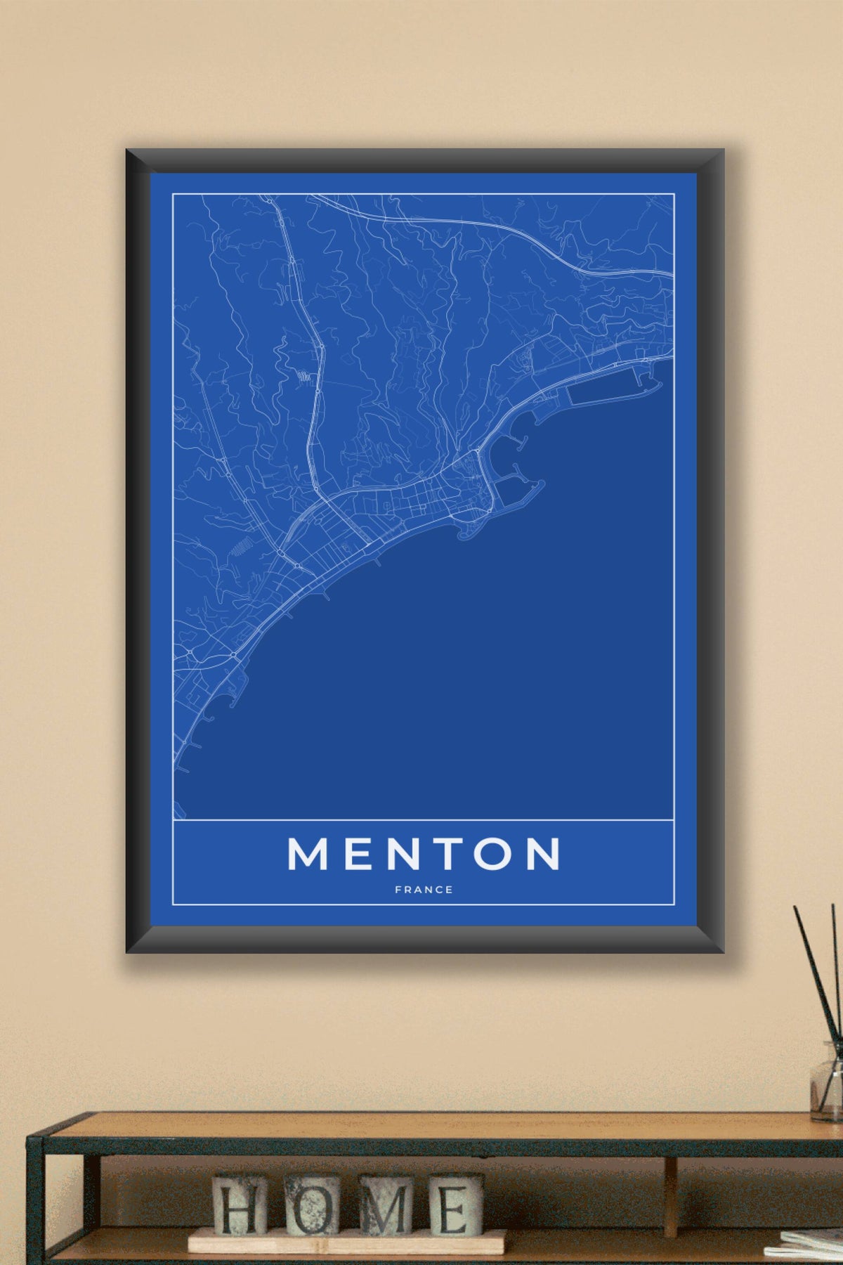 Carte de Menton bleue - Affiche personnalisée