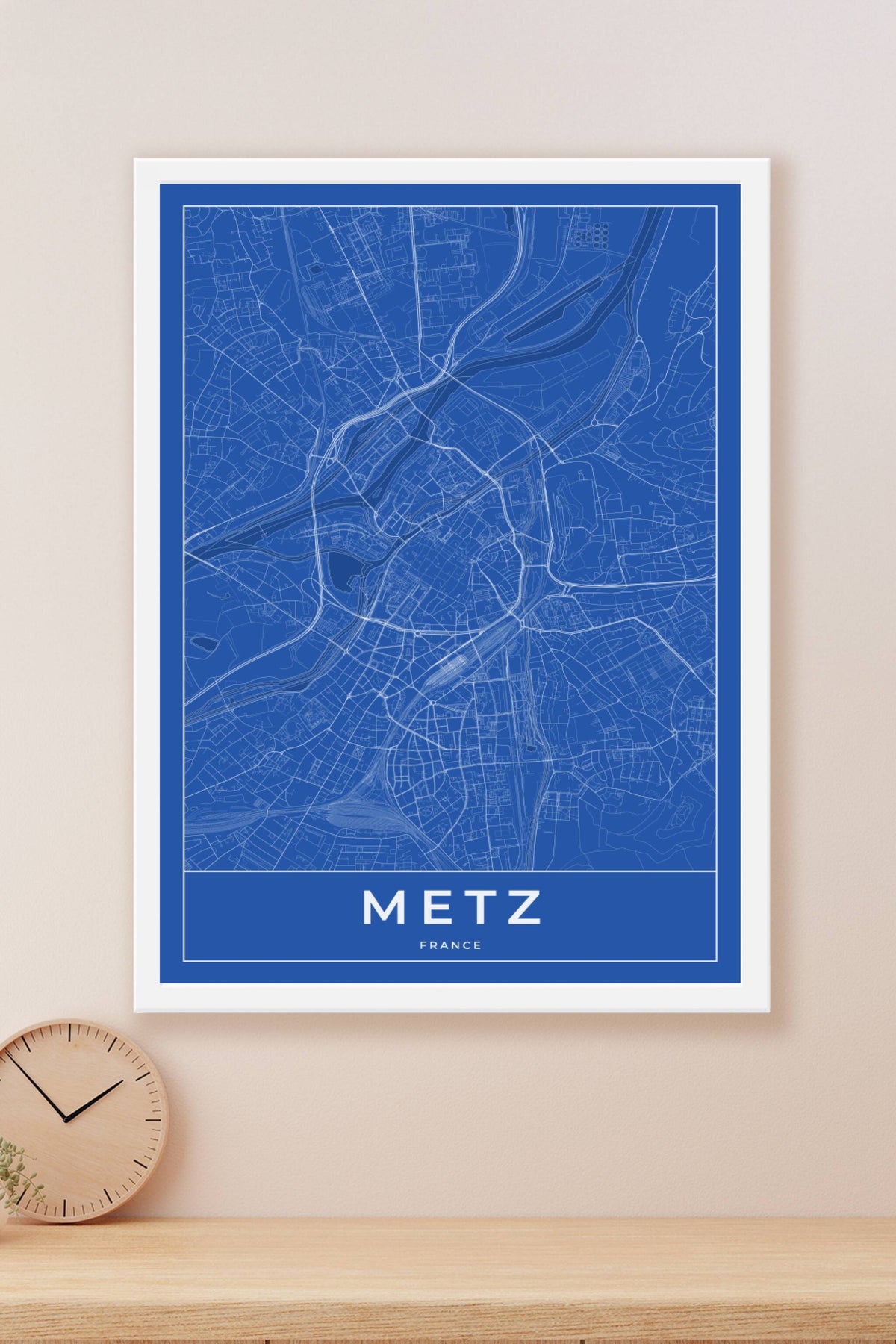 Carte de Metz bleue - Affiche personnalisée