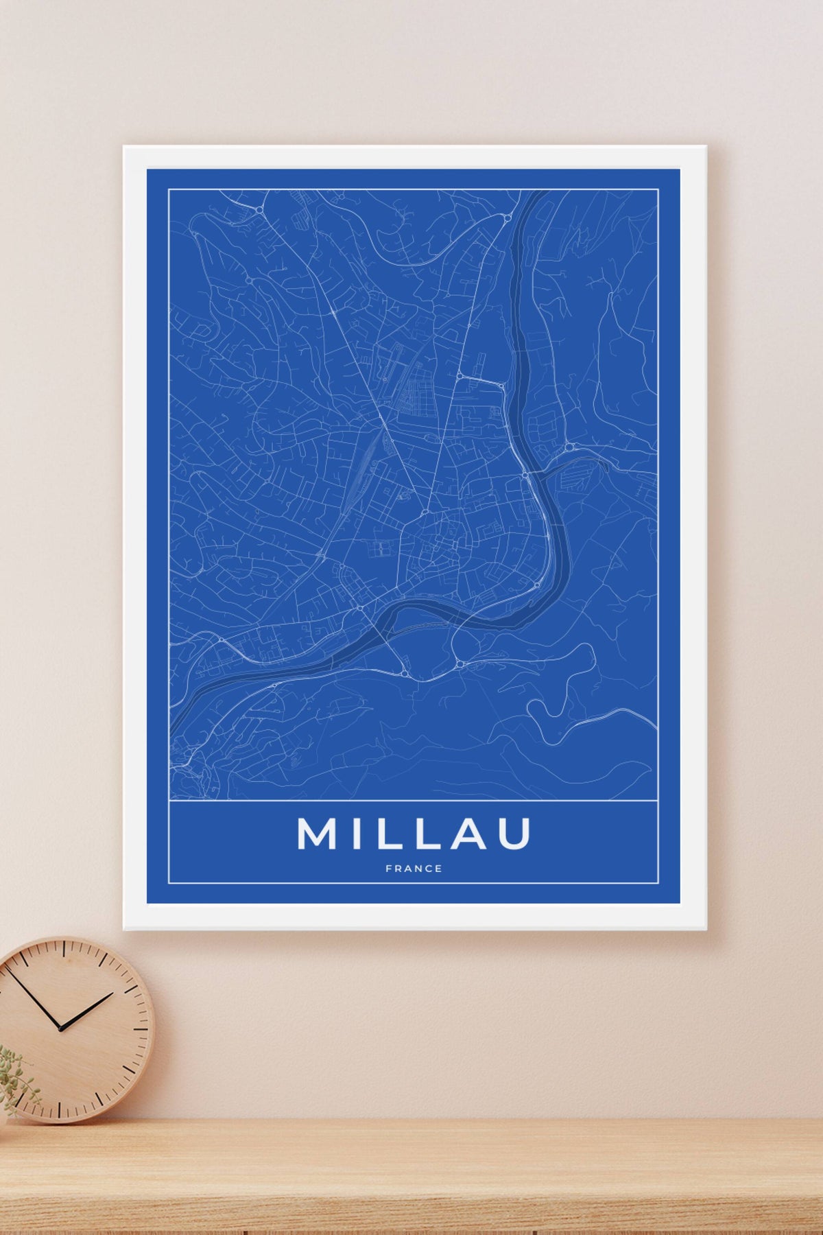 Carte de Millau bleue - Affiche personnalisée