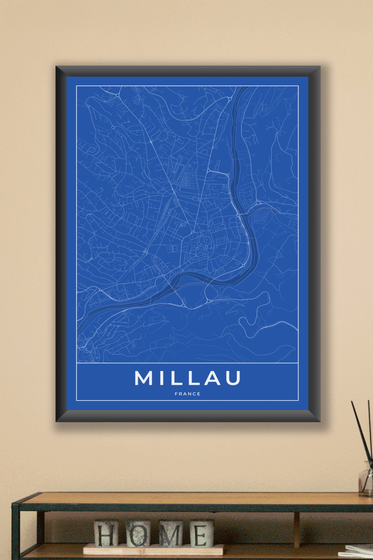 Carte de Millau bleue - Affiche personnalisée