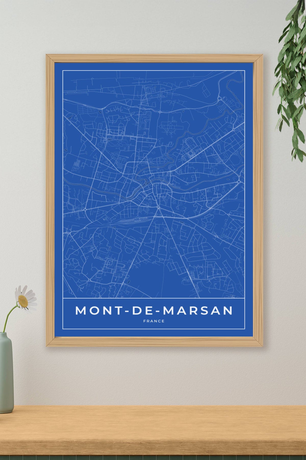 Carte de Mont-de-Marsan bleue - Affiche personnalisée