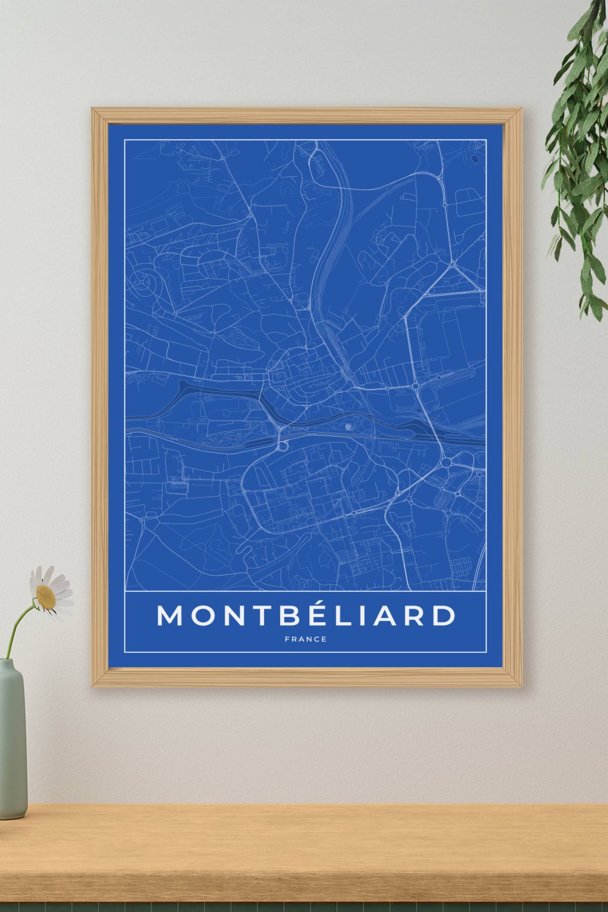 Carte de Montbéliard bleue - Affiche personnalisée