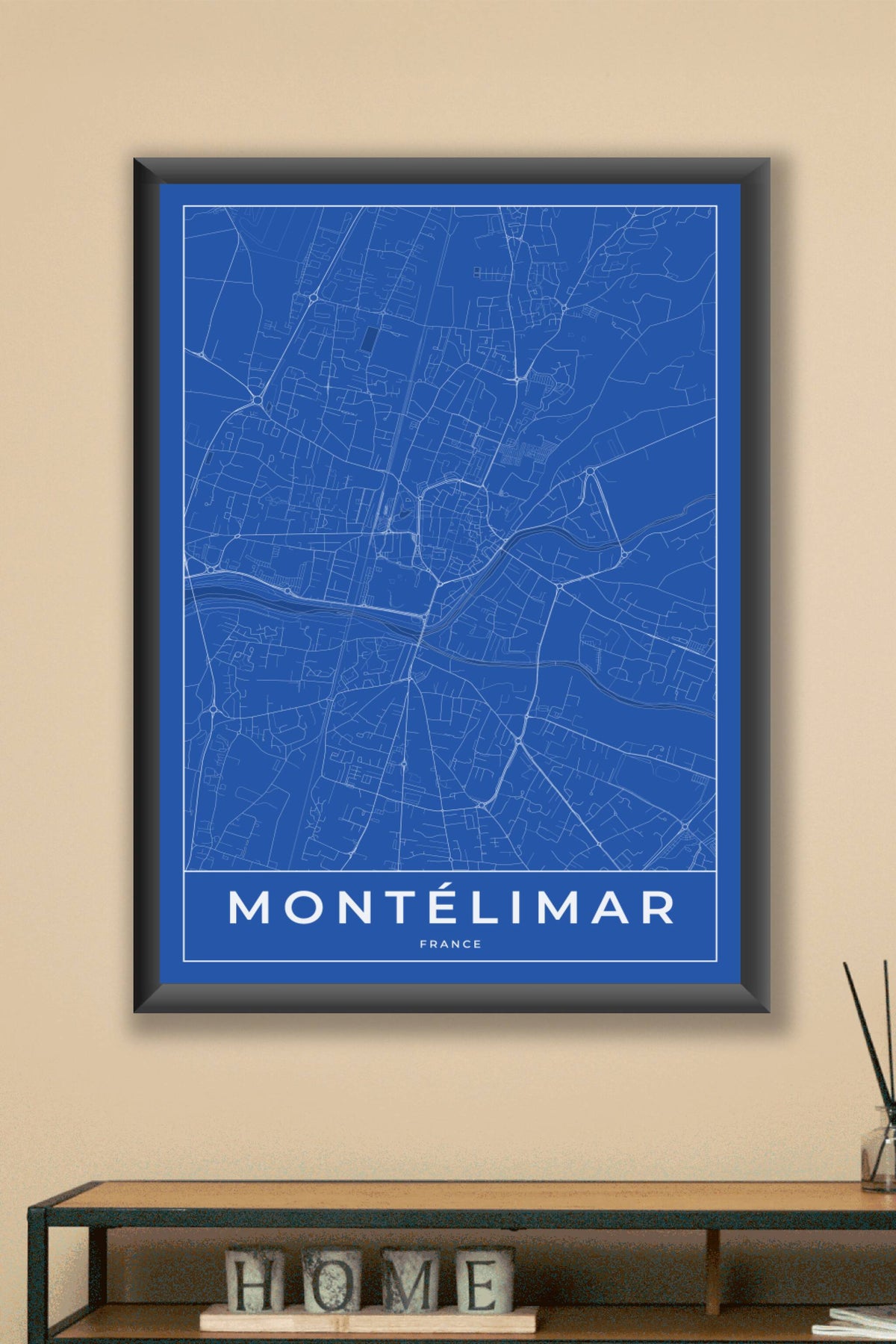 Carte de Montélimar bleue - Affiche personnalisée