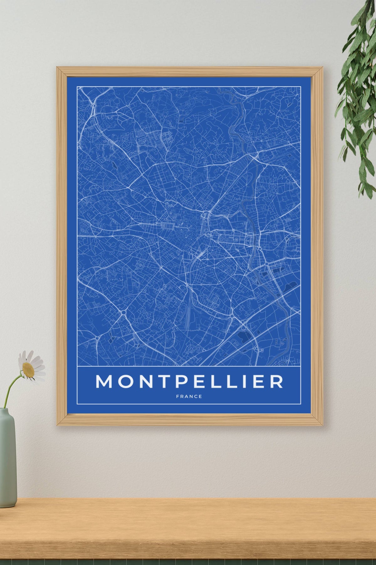 Carte de Montpellier bleue - Affiche personnalisée