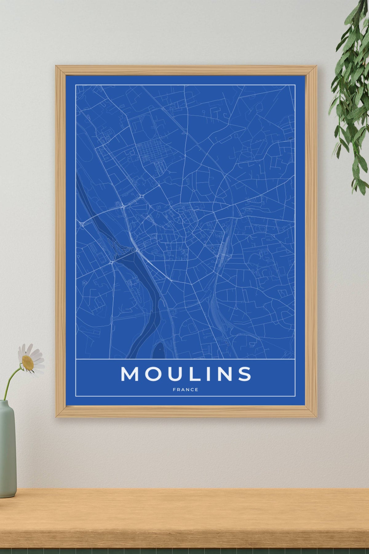 Carte de Moulins bleue - Affiche personnalisée