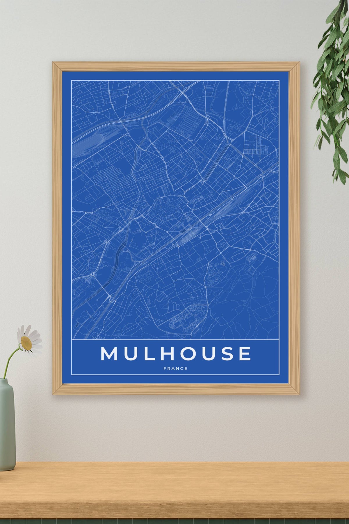 Carte de Mulhouse bleue - Affiche personnalisée