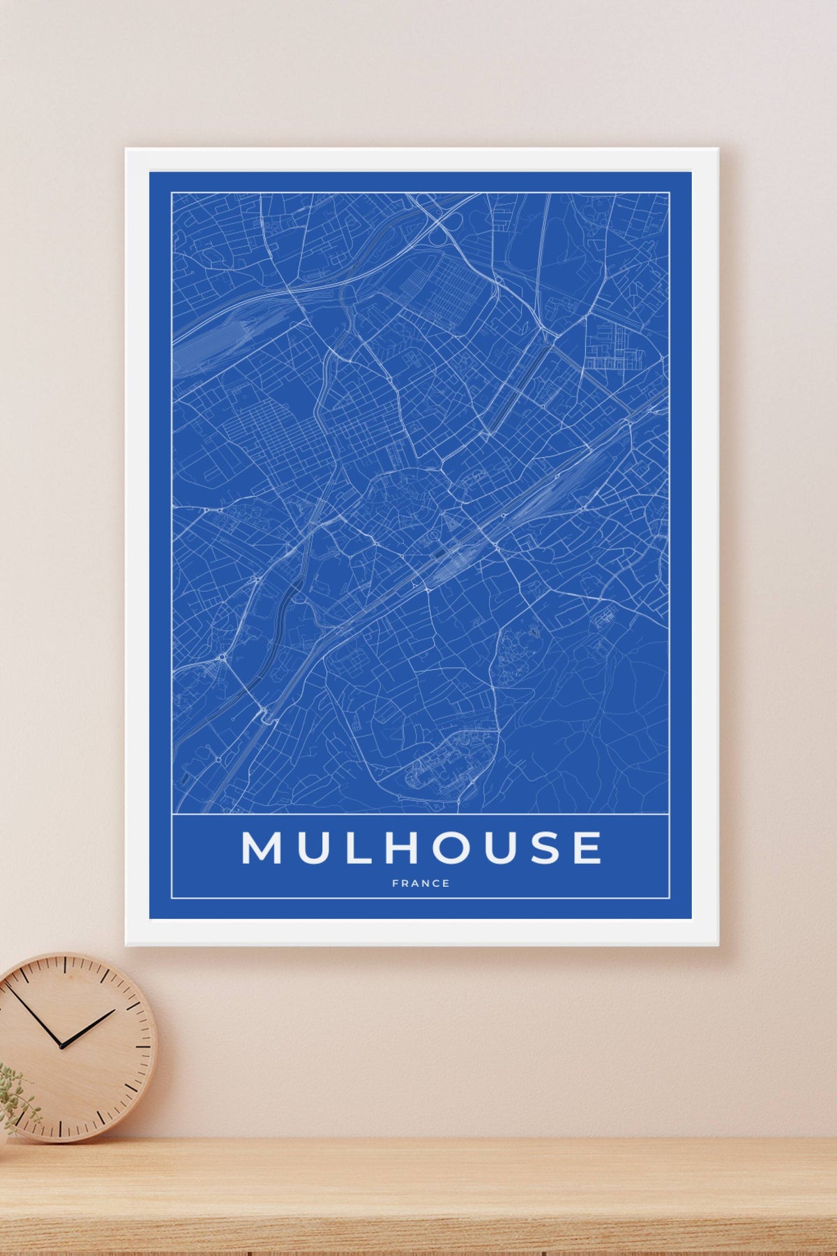 Carte de Mulhouse bleue - Affiche personnalisée