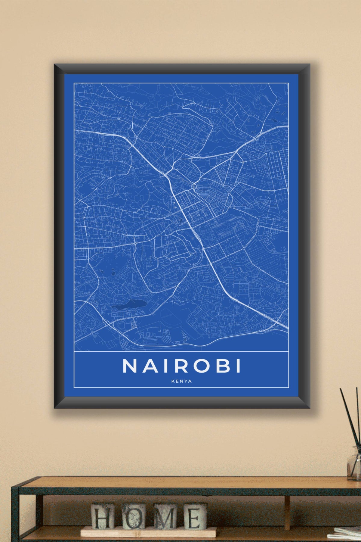 Carte de Nairobi bleue - Affiche personnalisée