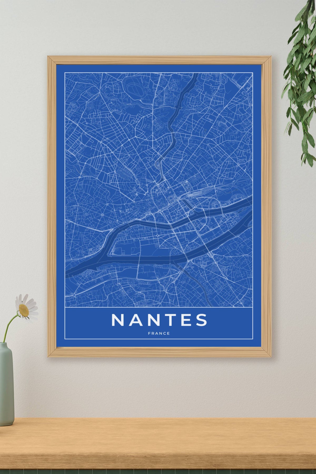 Carte de Nantes bleue - Affiche personnalisée