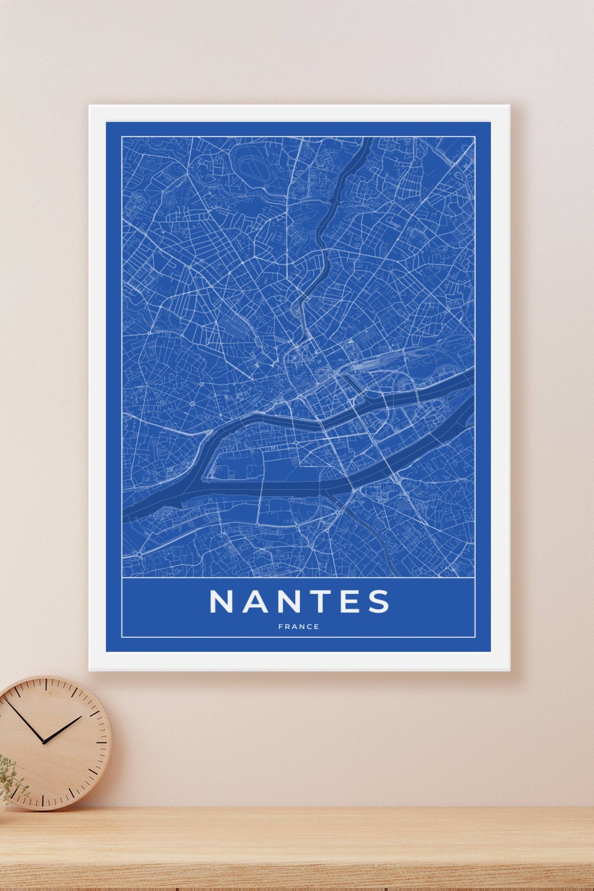 Carte de Nantes bleue - Affiche personnalisée