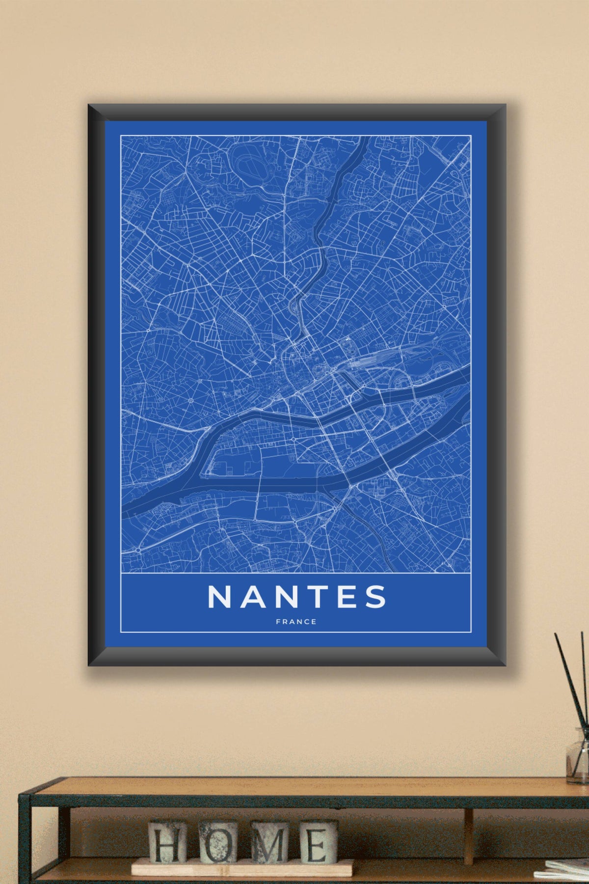 Carte de Nantes bleue - Affiche personnalisée