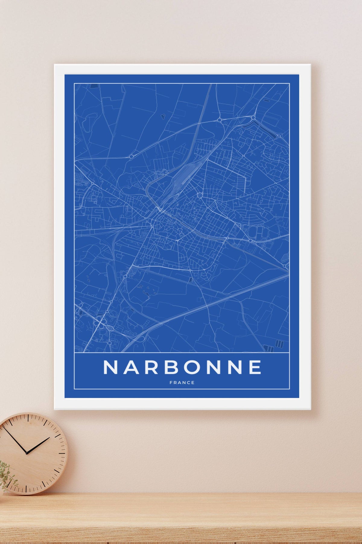 Carte de Narbonne bleue - Affiche personnalisée