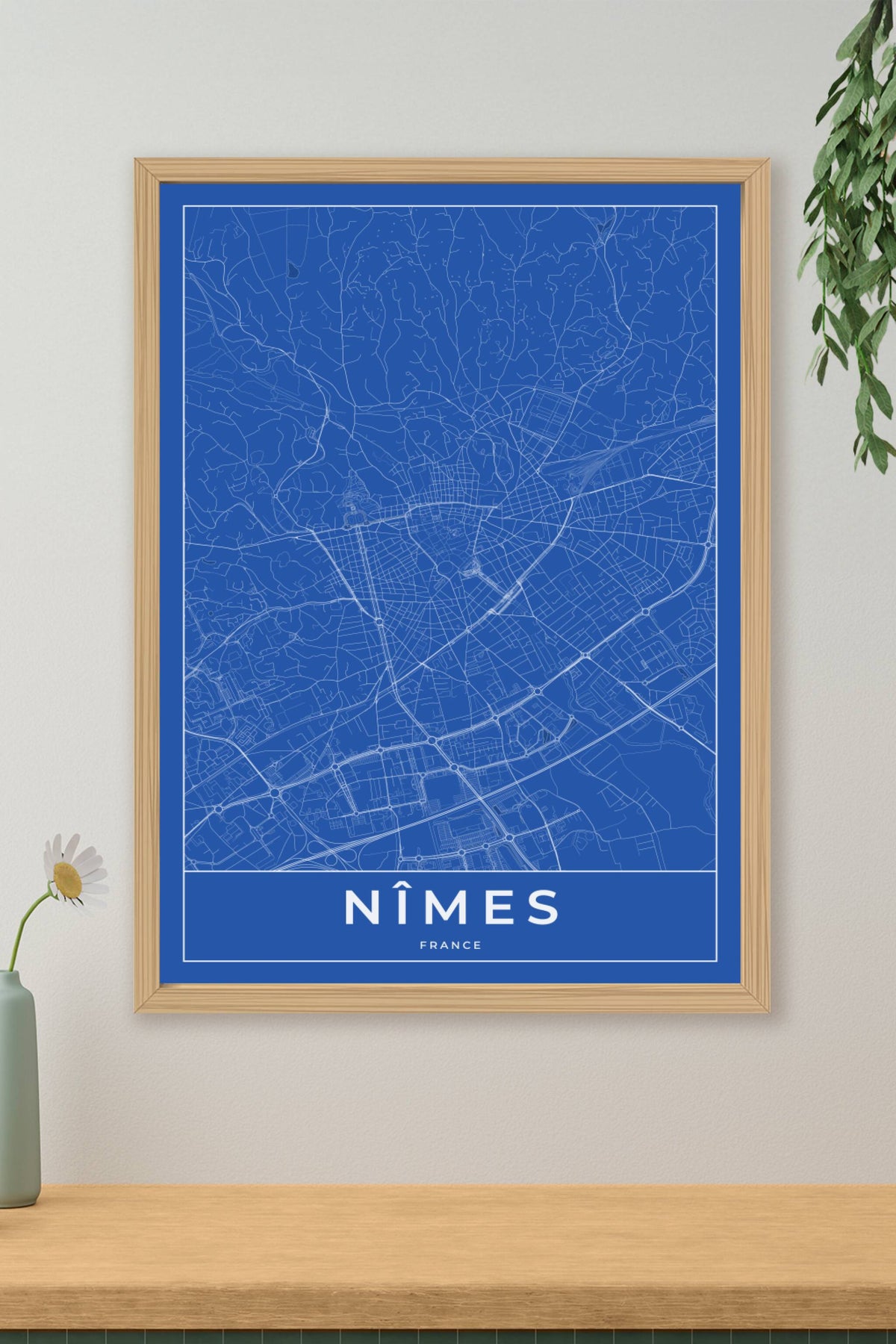 Carte de Nîmes bleue - Affiche personnalisée