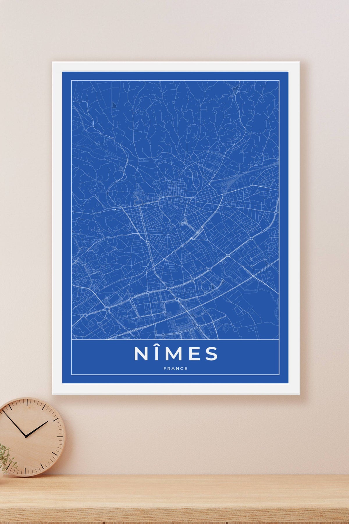 Carte de Nîmes bleue - Affiche personnalisée