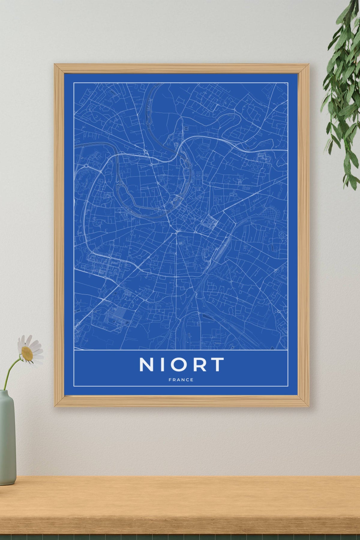 Carte de Niort bleue - Affiche personnalisée
