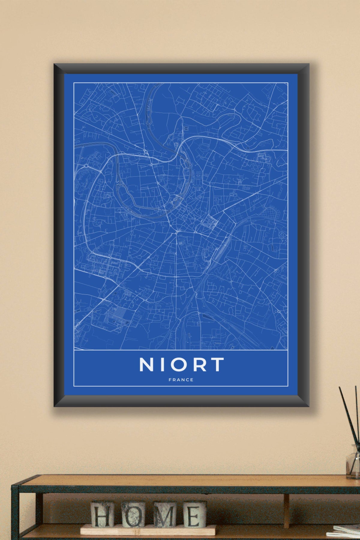 Carte de Niort bleue - Affiche personnalisée