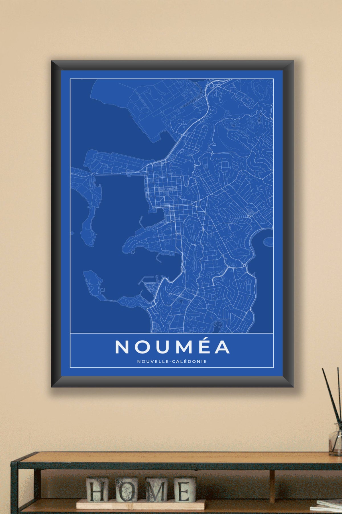 Carte de Nouméa bleue - Affiche personnalisée