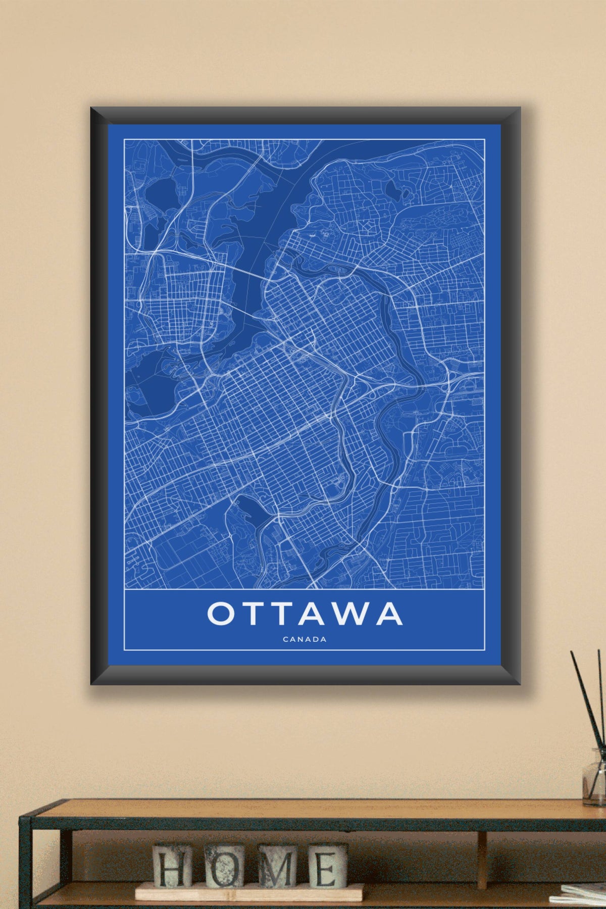 Carte d'Ottawa bleue - Affiche personnalisée