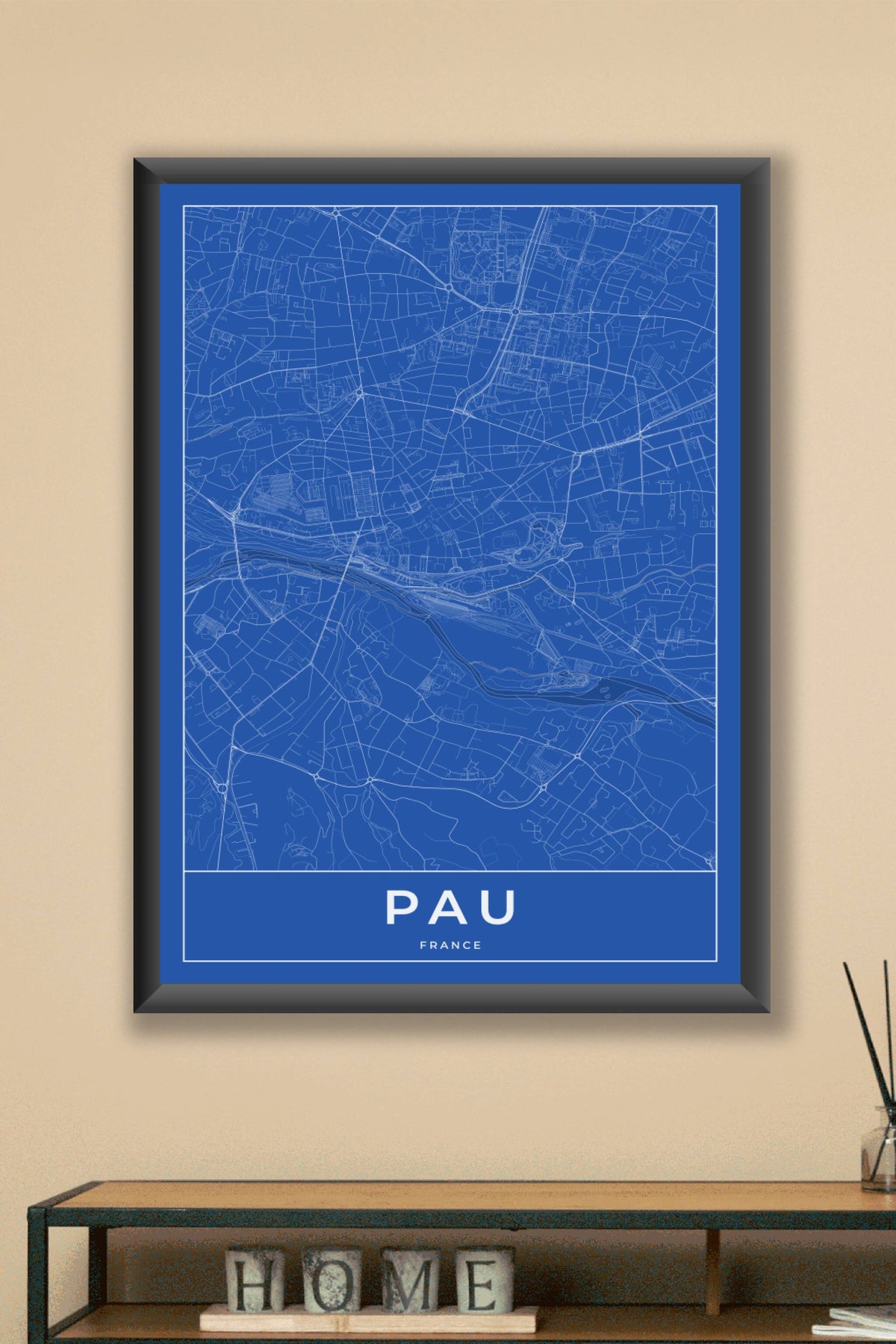 Carte de Pau bleue - Affiche personnalisée