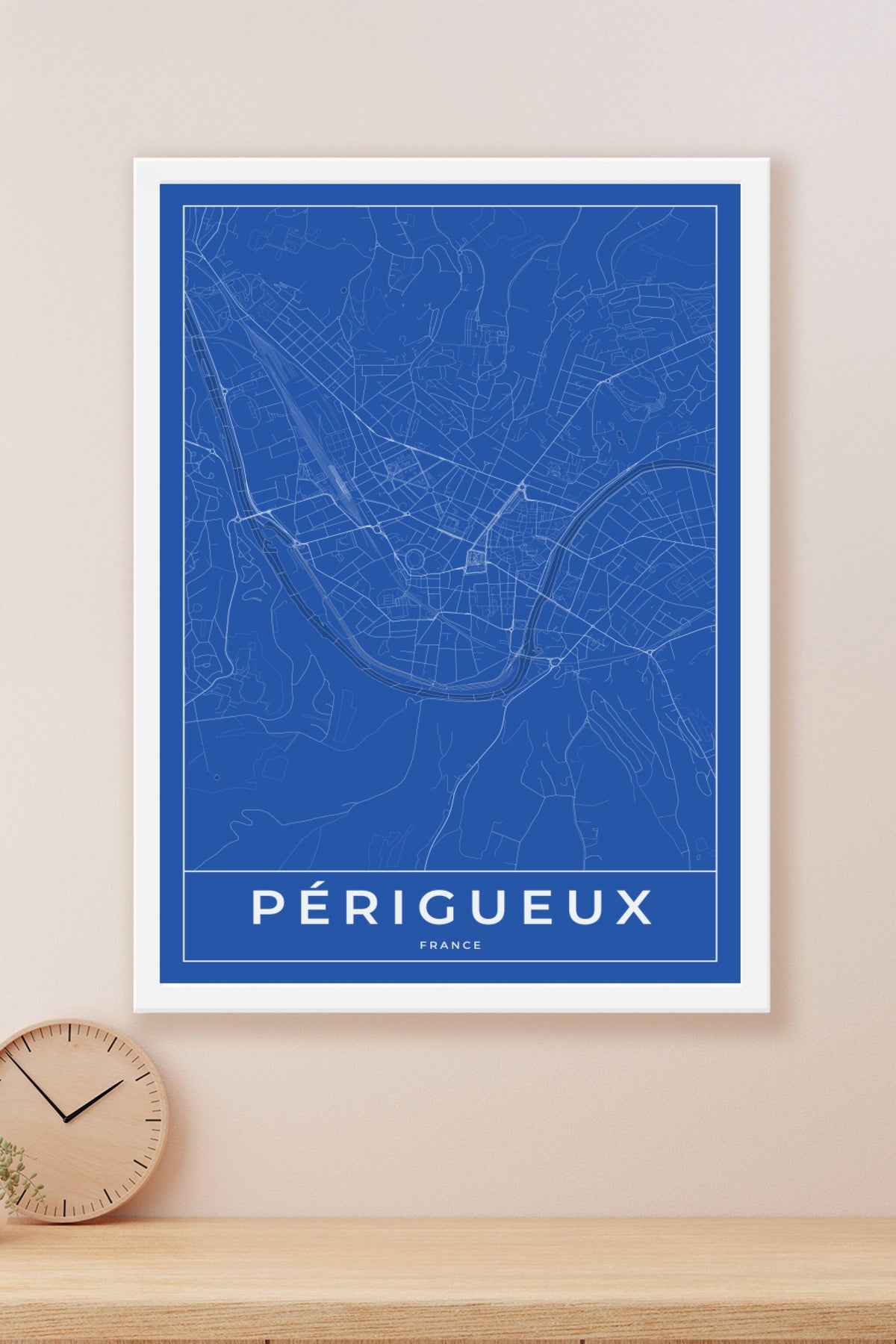 Carte de Périgueux bleue - Affiche personnalisée