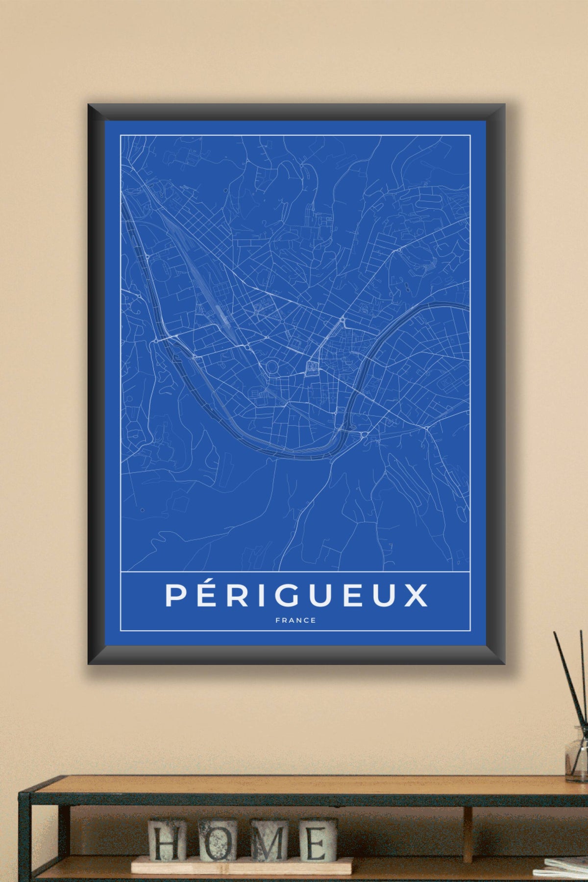 Carte de Périgueux bleue - Affiche personnalisée