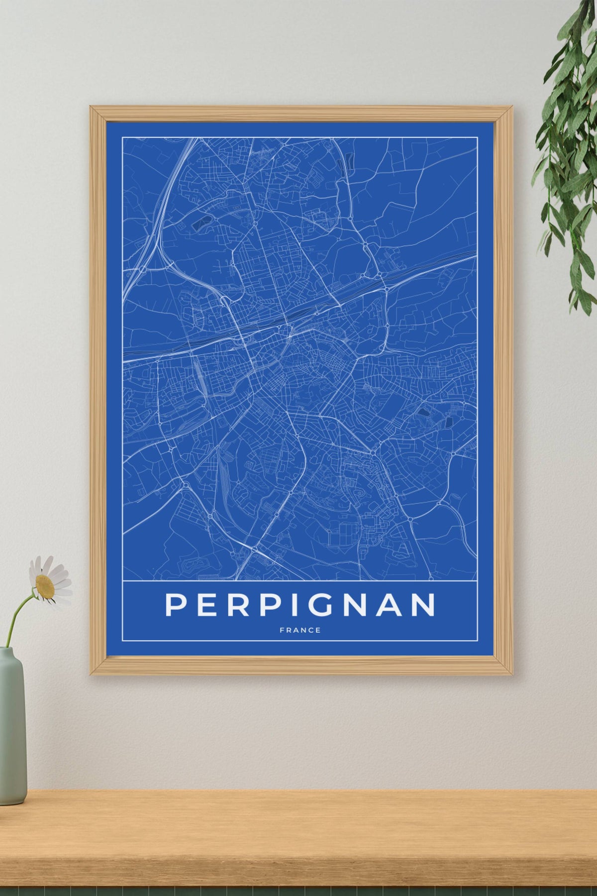 Carte de Perpignan bleue - Affiche personnalisée