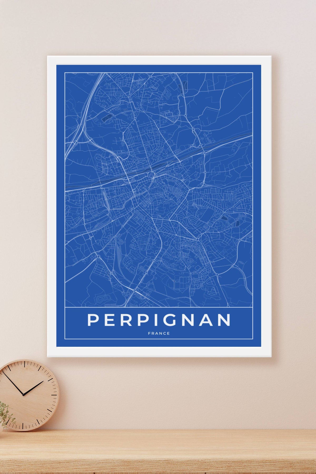 Carte de Perpignan bleue - Affiche personnalisée