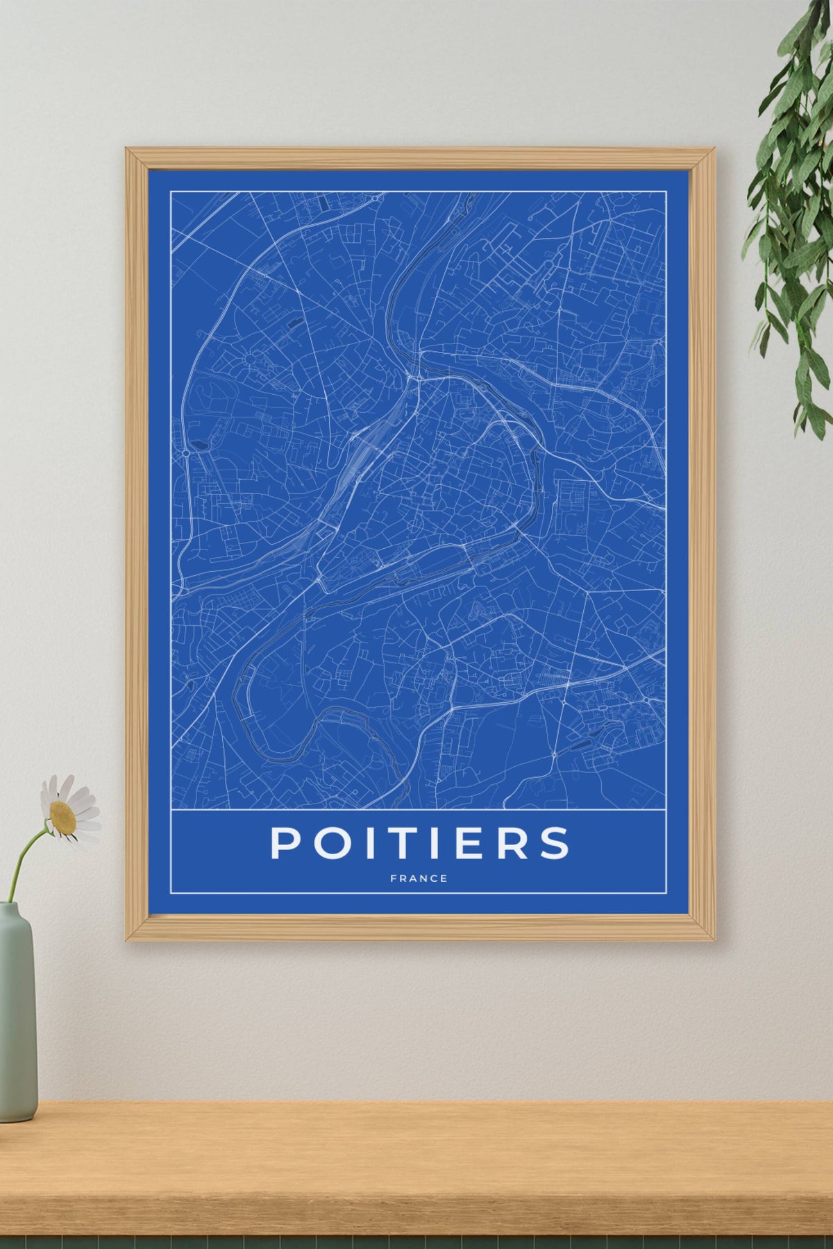 Carte de Poitiers bleue - Affiche personnalisée