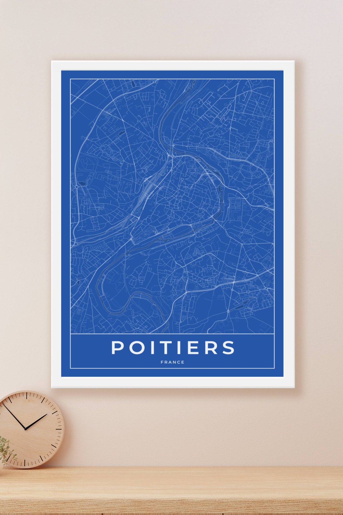 Carte de Poitiers bleue - Affiche personnalisée