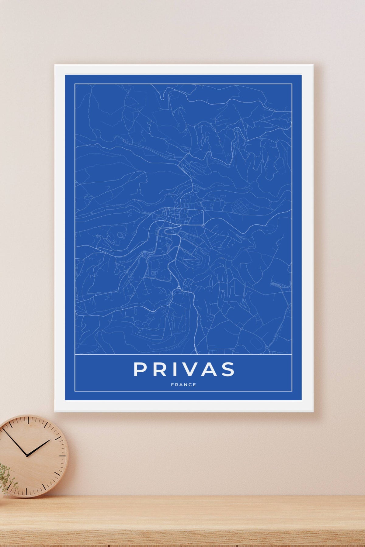 Carte de Privas bleue - Affiche personnalisée