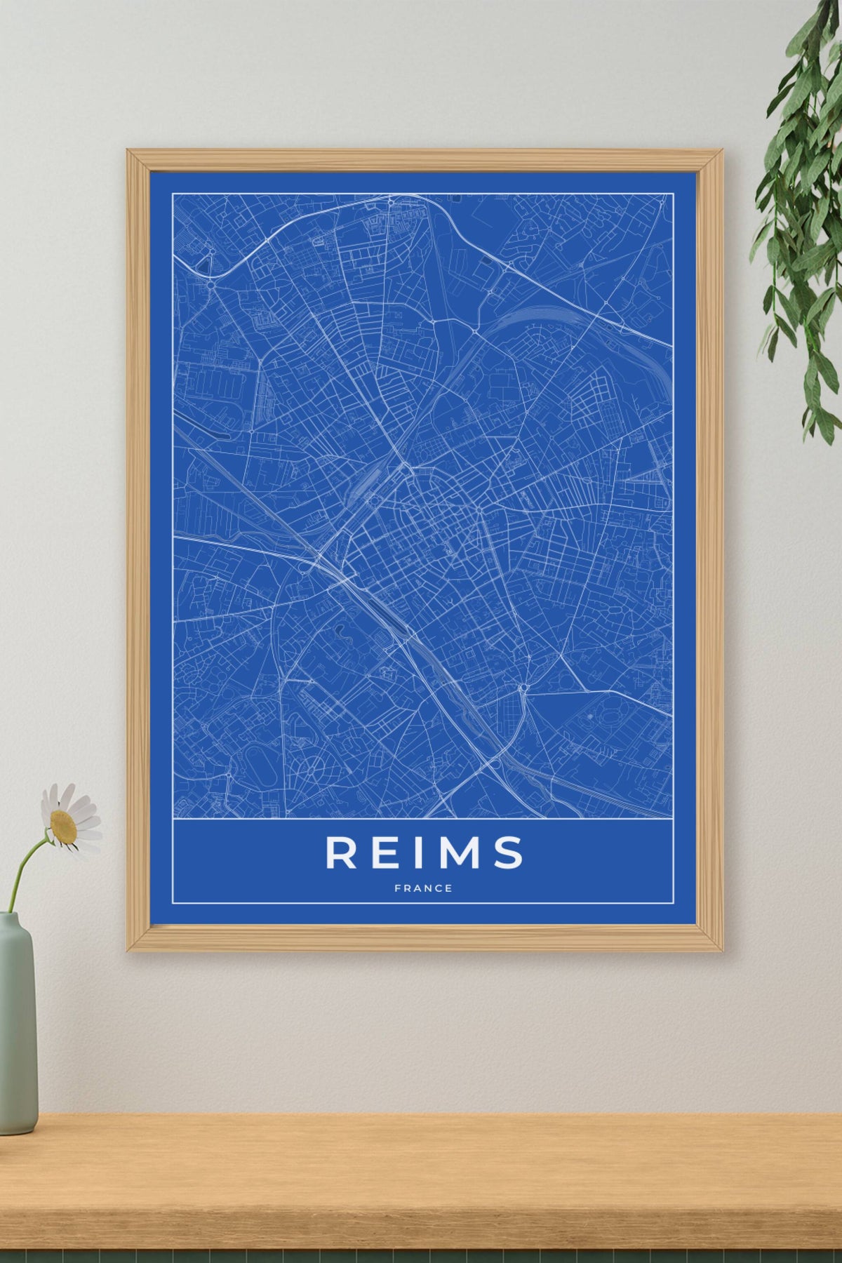 Carte de Reims bleue - Affiche personnalisée