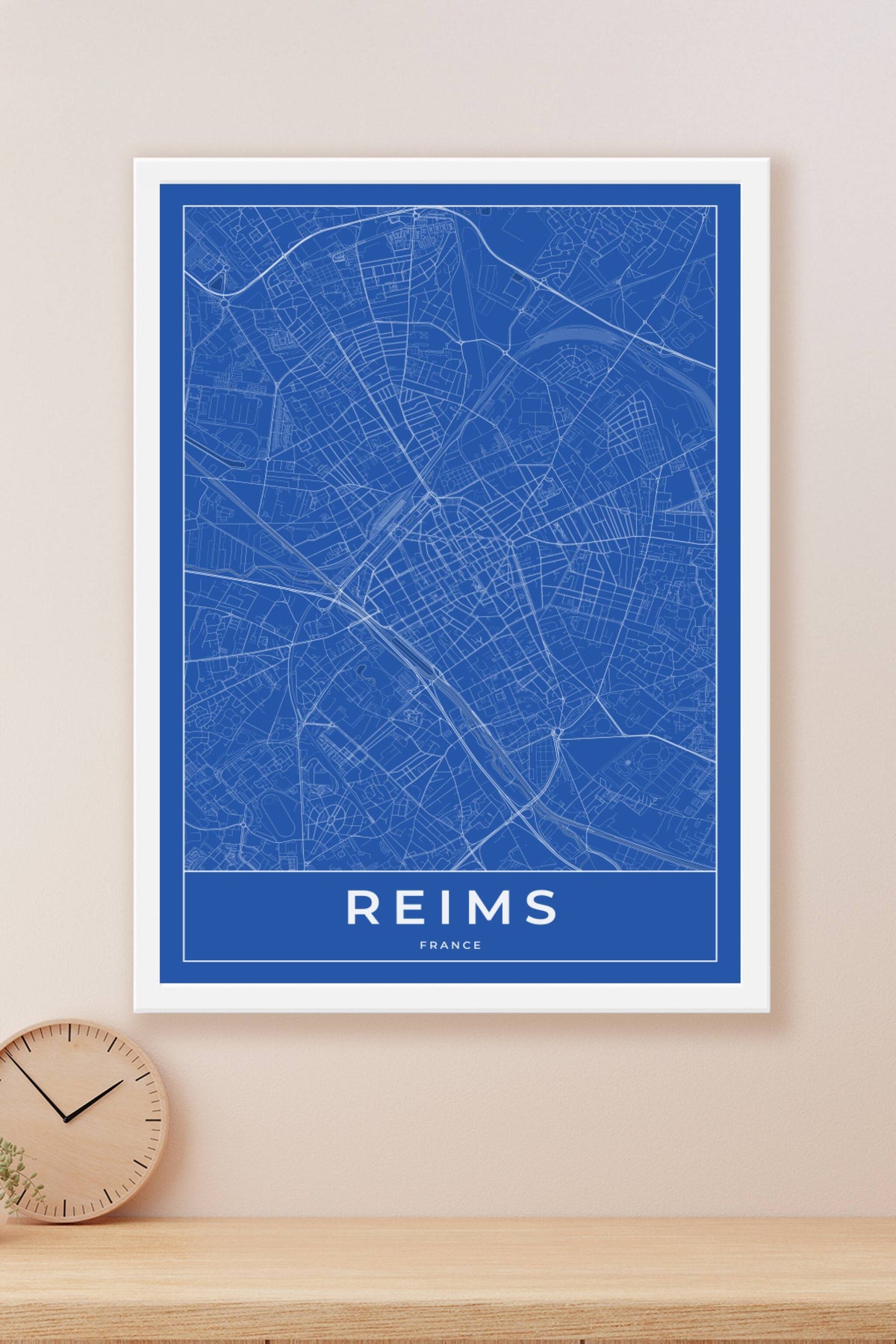 Carte de Reims bleue - Affiche personnalisée