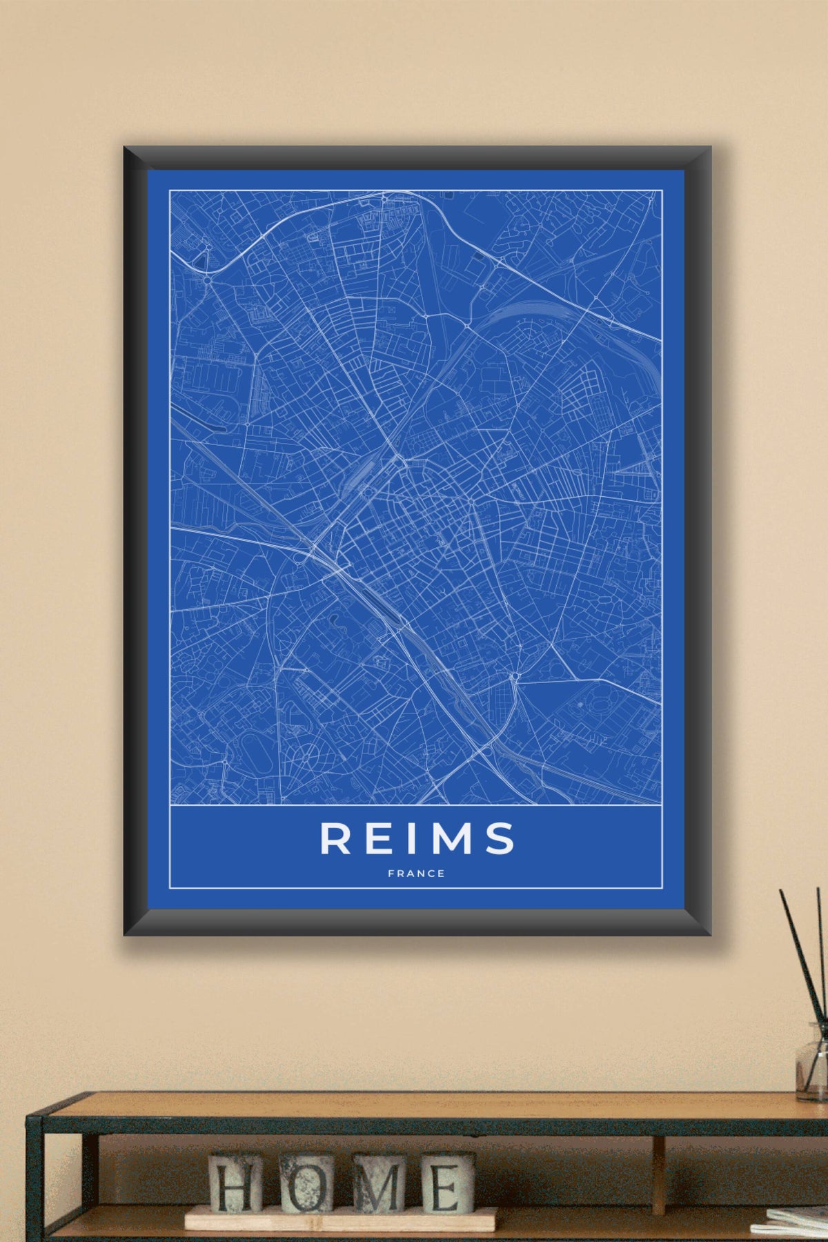 Carte de Reims bleue - Affiche personnalisée