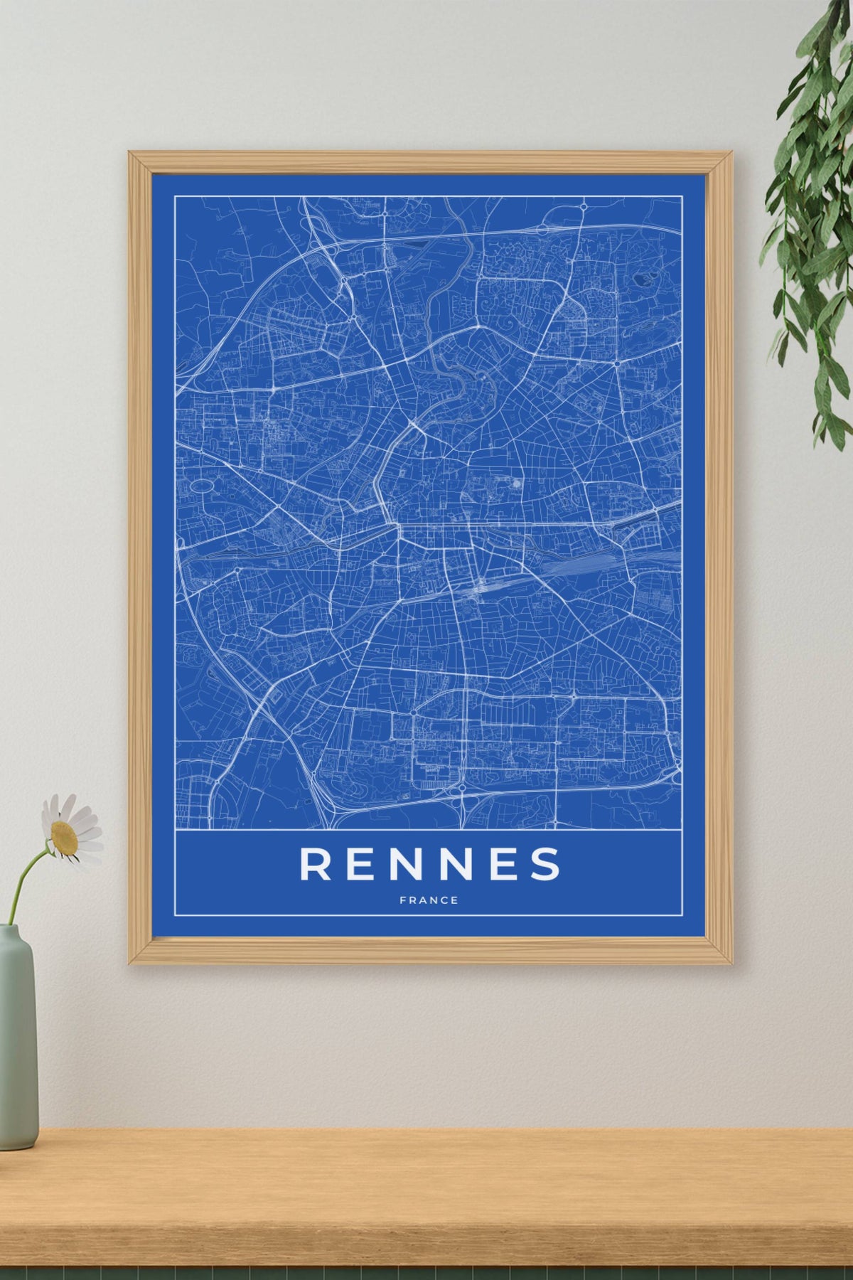 Carte de Rennes bleue - Affiche personnalisée