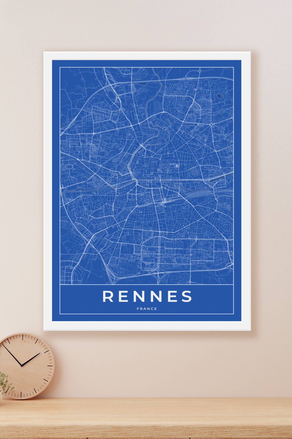 Carte de Rennes bleue - Affiche personnalisée
