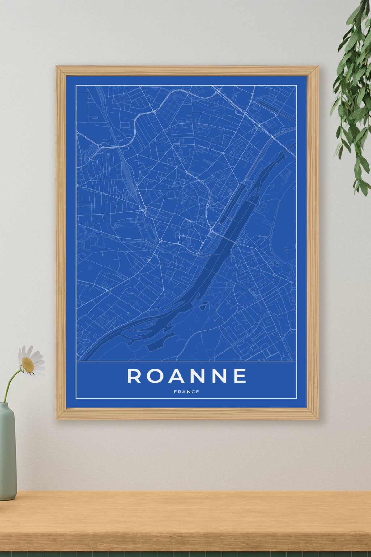 Carte de Roanne bleue - Affiche personnalisée