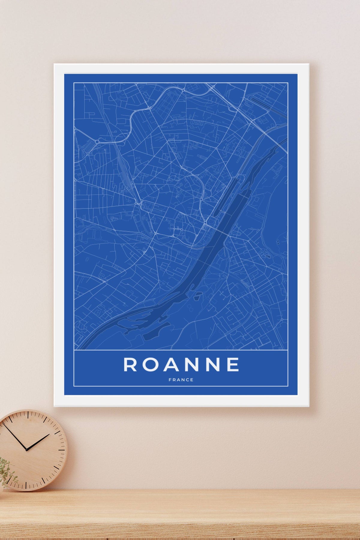 Carte de Roanne bleue - Affiche personnalisée