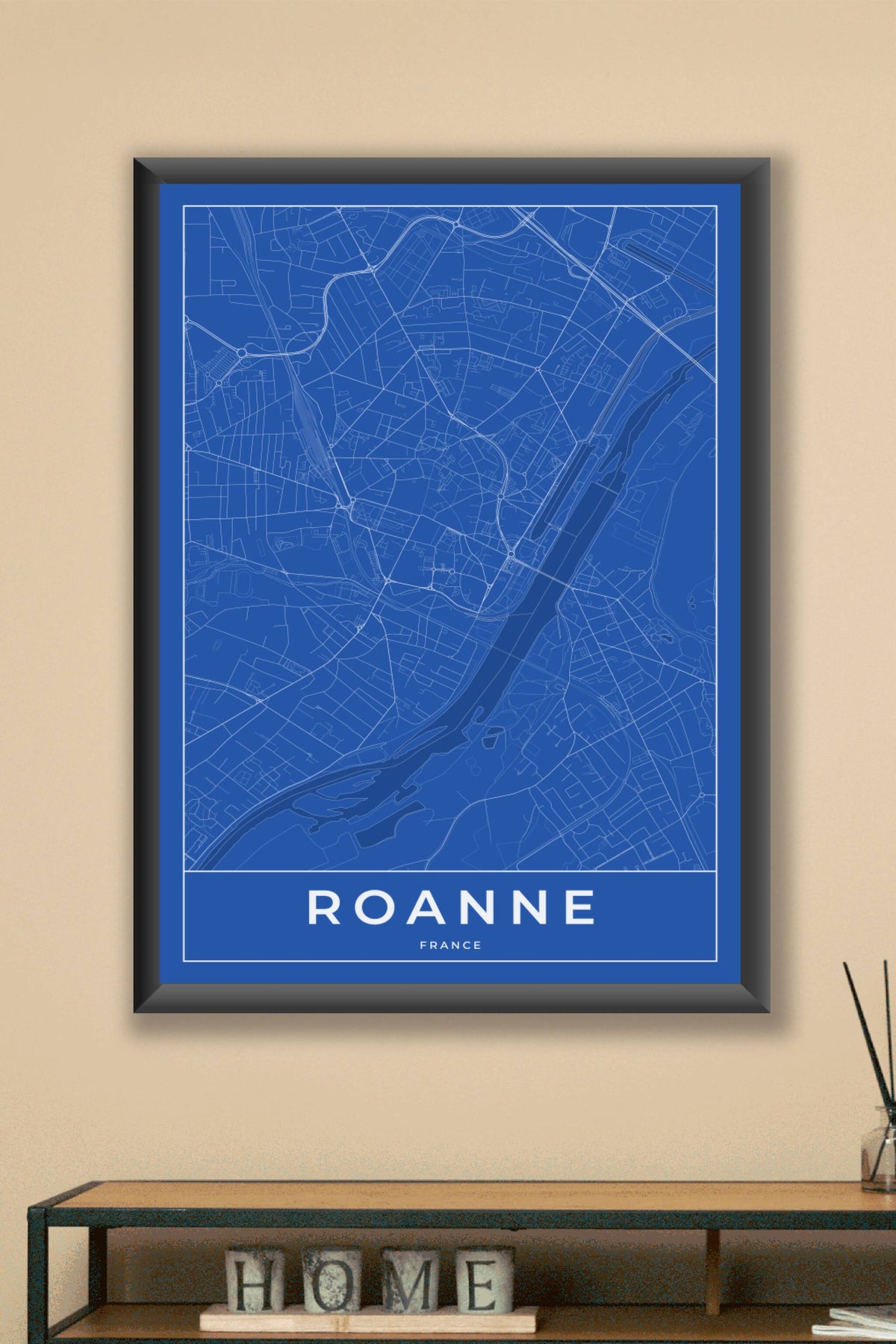 Carte de Roanne bleue - Affiche personnalisée